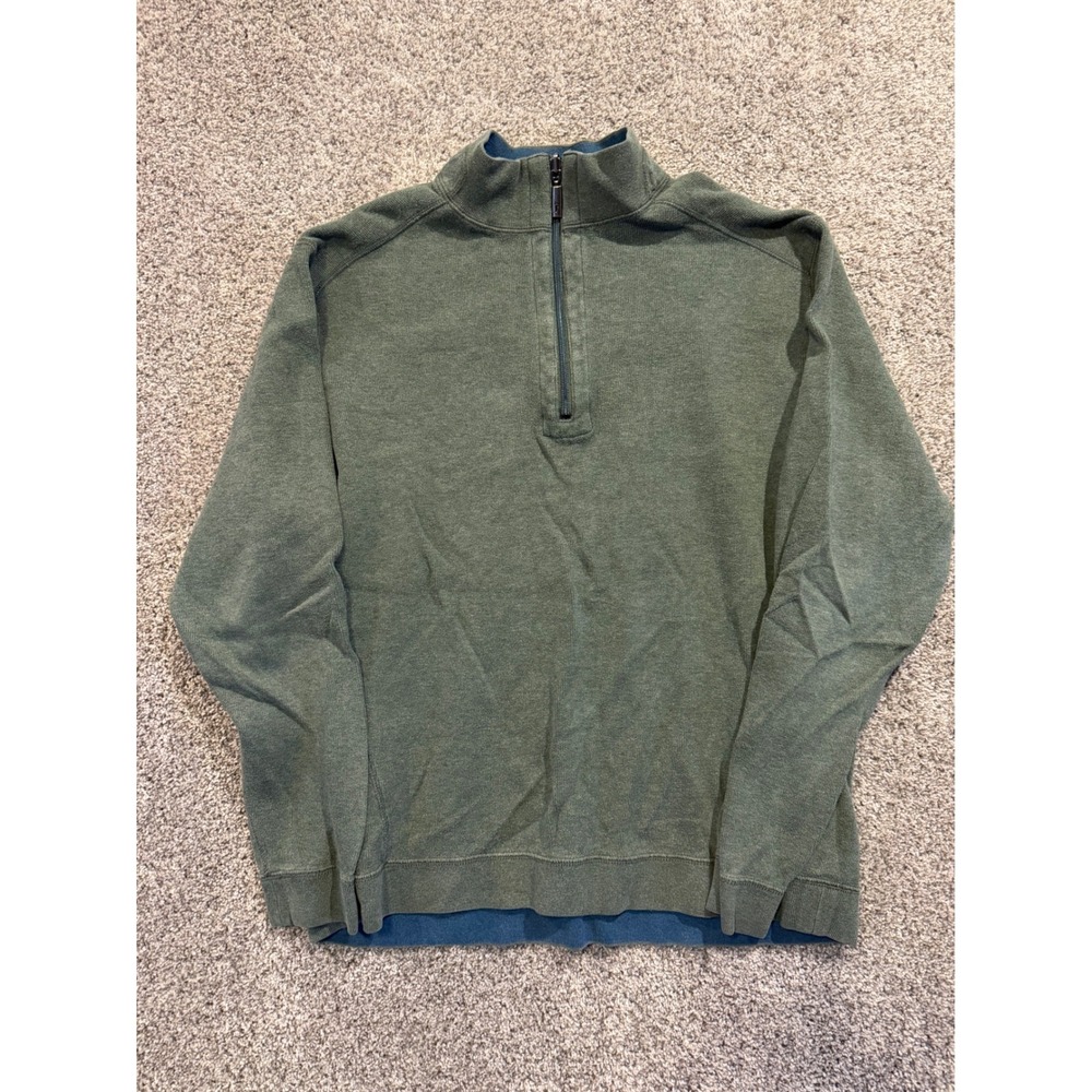 Tommy Bahama Pullover Mens XL Green Reversible Quarter Zip Cotton Sweater Logo